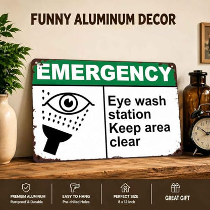 Emergency Eye Wash Station Keep Area Clear Metal Sign 8 x 12 Inch