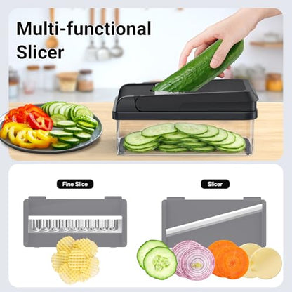 SpaceHacks 12-in-1 Vegetable Chopper, Kitchen Gadgets with 7 Blades, Veggie, Food, Onion Chopper, Cucumber Slicer, Versatile Mandoline, Includes Egg Separator & Finger Guard, Gray (Pack of 2) - color: Gray, size: 7 Blades (Pack of 2)