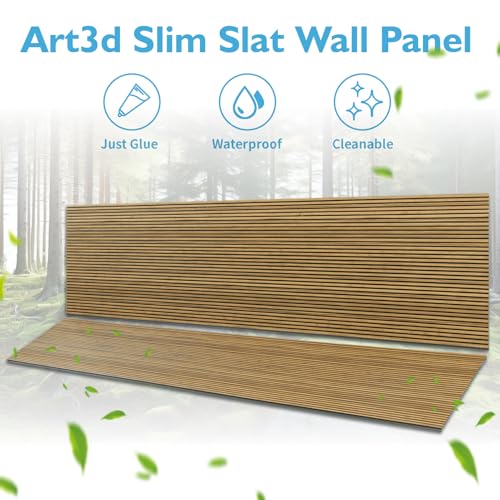 Art3d Fine Bar Design Slim Slat Wall Panel, 104 x 12 Inch, 4-Pack, Teak - color: Fine Bar Teak