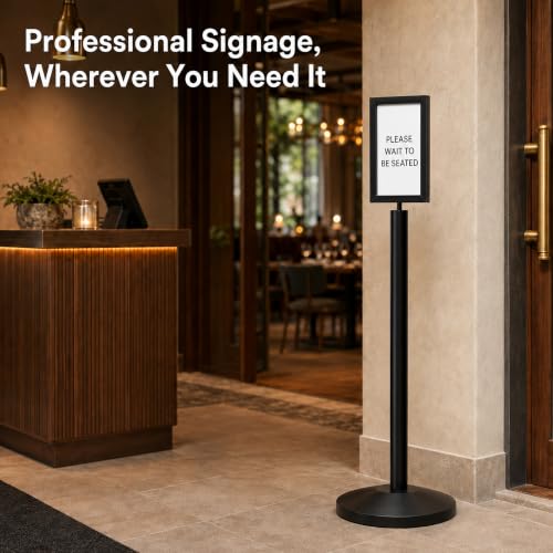 CCW 7 X 11" Vertical Pedestal Floor Sign Frame, Black Powder Coated Steel - color: Black Powder Coated Steel, size: 7 x 11 Inch Vertical