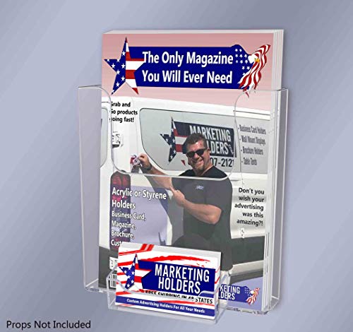 Marketing Holders 2 Pack Hanging Brochure Holder and Suction Cups 6.5" Wide with 3.5" x 2" Attached Business Card Pocket Floating Display Holder for Leasing Offices and Gyms Clear Acrylic - size: 6.5"W Suction Cups w/BC Pocket
