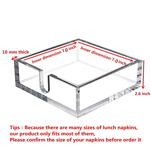 CY craft Acrylic Lunch Napkin Holder,Table Top Decorative Napkin Tray for Dining Table and Kitchen,Clear Luncheon Napkin Holder Tissue Dispenser, Horizontal Display,7.1 x 7.1 x 2.6 inches - size: 7.1x7.1x2.6 Inch Lunch Napkin Holder