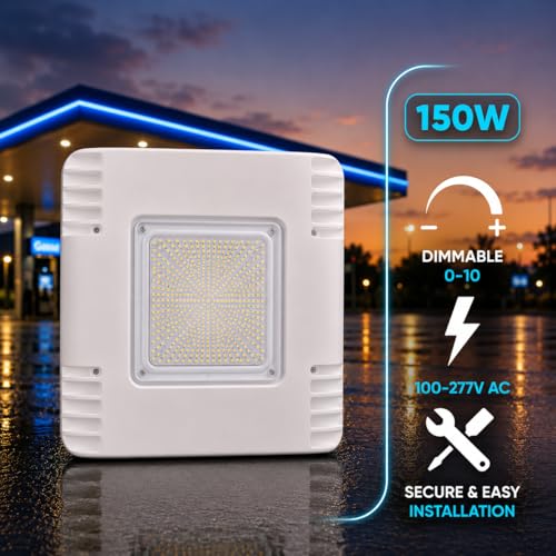 150W LED Canopy Ceiling Light - Ultra Efficient Recessed Surface Mount Gas Station Light - High Bay Carport or Parking Garage Lamp 19500lm 5700k UL Approved (150w 5700K-100-277V) - size: 150W