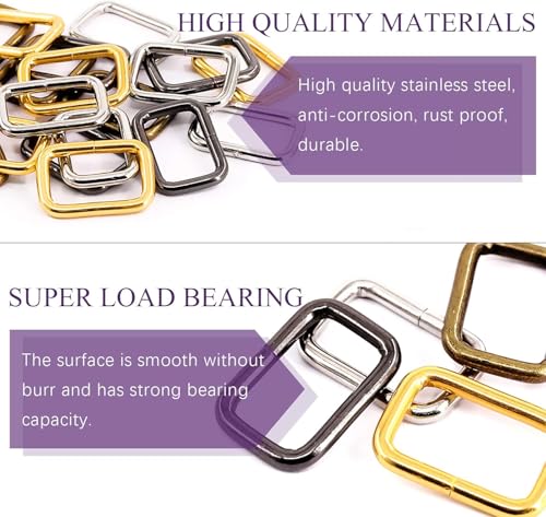 Swpeet S1175 60Pcs Heavy Duty 1 Inch / 25mm Metal Rectangle Ring, Webbing Belts Buckle Metal Rings for for Belt Bags DIY Accessories Keychains Belts and Dog Leash - Sliver, Bronze, Gold, Gun-Black - style: Metal Rectangle Ring