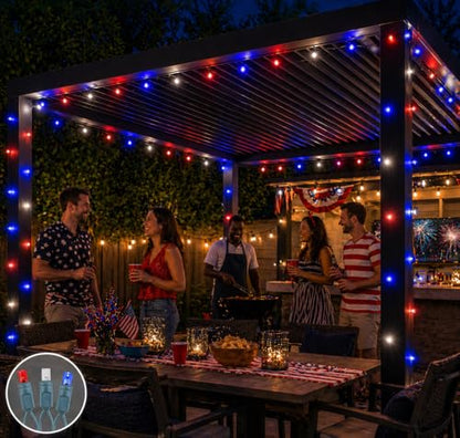 Novelty Lights 100 LED 50ft Red White Blue USA Patriotic String Lights - color: Red / White / Blue