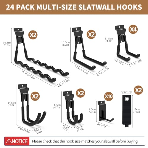 Slatwall Hooks 24 Pack Heavy Duty Multi Sizes Slatwall Accessories - color: Black, size: 24