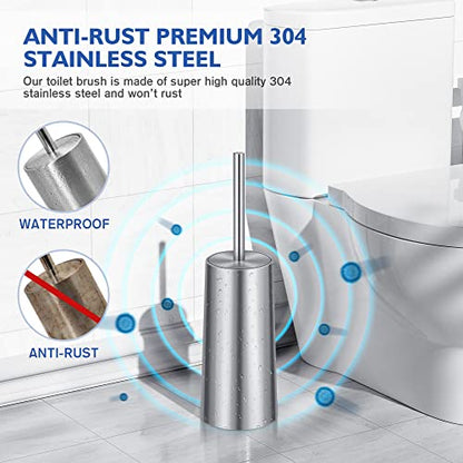Toilet Brush and Holder, Toilet Brush 304 Stainless Steel, Toilet Bowl Brush for Bathroom Toilet-Ergonomic, Elegant,Durable - color: Silver