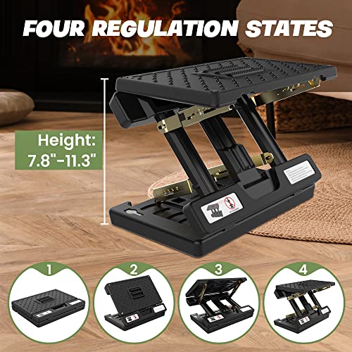 Foot Rest for Under Desk at Work, 4-Adjustable, Detachable Pad, Ergonomic - color: Hard Padded- Black
