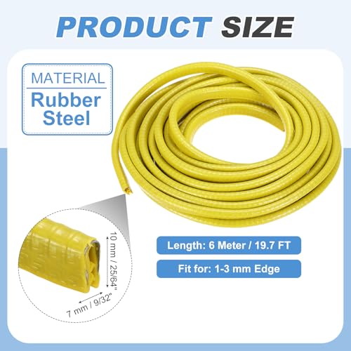 PATIKIL Rubber Edge Trim Guard, 19.7 ft x 25/64" x 9/32" U Channel Edge Protector Seal Strip with Metal Clips Fit for 1-3mm Edge for Car Door Sheet Metal Hatches Table Corners, Yellow - color: Yellow, size: 19.7 ft x 25/64 in x 9/32 in