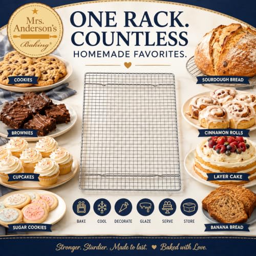 Mrs. Anderson's Baking Professional Cooling Rack, Heavy Duty Steel, Fits Half Sheet Pans, 16.5 x 11.875 x 0.625-Inches - size: Half Sheet -11.75 x 16.5-Inch