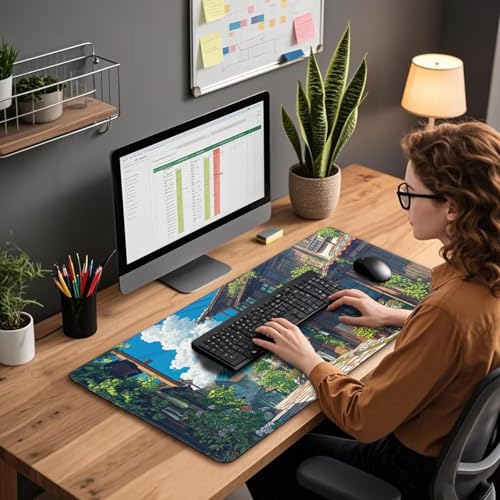 Japanese Street Scene Large Gaming Mouse Pad Desk Mat 31.5"x15.7" - color: Japanese Street