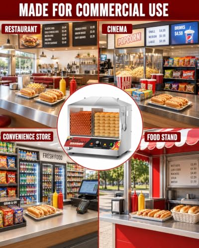 WantJoin Hot Dog Steamer Machine, 36L/38QT Electric Hot Dog Steamer with Bun Warmer, Stainless Steel Hot Dog Cabinet with Tempered Glass for 110-125 Sausages & 40-45 Buns,1200W - color: Silver, size: 38QT