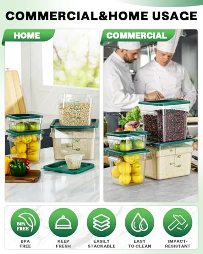 4QT 6PCS NSF Commercial Clear Food Storage Containers with Lids(GREEN) - color: E22-4QT-6PCS-GREEN