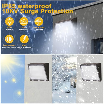 Paby 100W 4 Pack LED Wall Pack Light with Dusk to Dawn Photocell Outdoor Security Lighting Commercial Industrial Wall Light for Warehouses Factories Shopping Malls - size: 100W-4 Pack