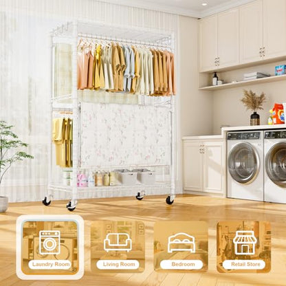 ULIFHOME Rolling Clothes Rack, Clothing Racks for Hanging Clothes, White - color: White, size: P4 Plus