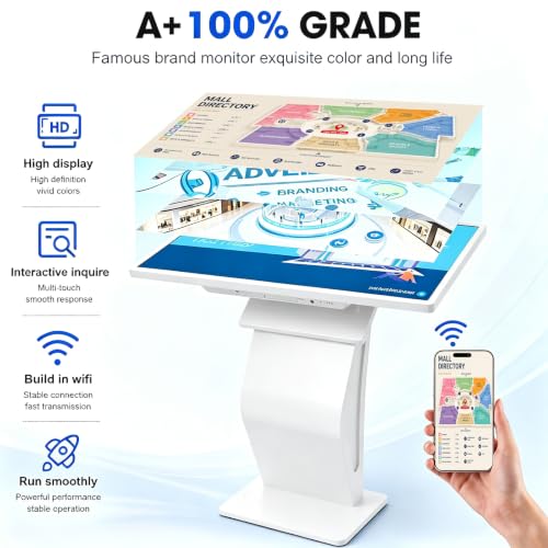 43 inch Touch Screen Kiosk, Windows11 System(8+128g) | K-Style Stand Inquiry Machine, Human–Machine Interaction Smoothly for Mall Navigation/Self-Ordering/Advertising/Retail Store - color: White