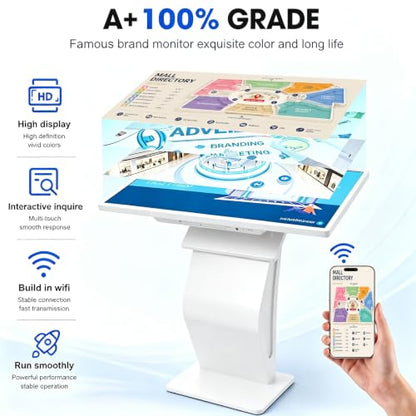 43 inch Touch Screen Kiosk, Windows11 System(8+128g) | K-Style Stand Inquiry Machine, Human–Machine Interaction Smoothly for Mall Navigation/Self-Ordering/Advertising/Retail Store - color: White