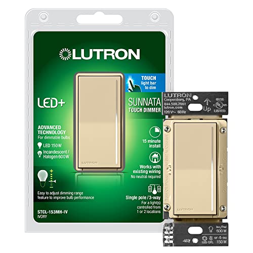 Lutron Sunnata LED+ Dimmer Switch, Touch Dimmer, Single Pole/3-way - color: Ivory, size: 1 Pack, style: LED+ Dimmer