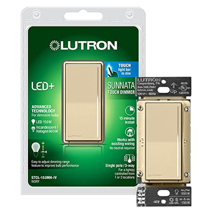 Lutron Sunnata LED+ Dimmer Switch, Touch Dimmer, Single Pole/3-way - color: Ivory, size: 1 Pack, style: LED+ Dimmer