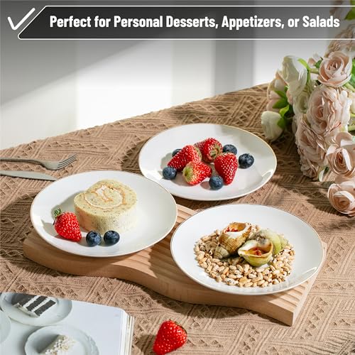 BTaT- White Dessert Plates with Gold Rim, Set of 6, 8" Round, Porcelain, Elegant Style, Dinner Plates (Pack of 2) - color: White with Gold rim, size: 8 inch, Set of 6 (Pack of 2)