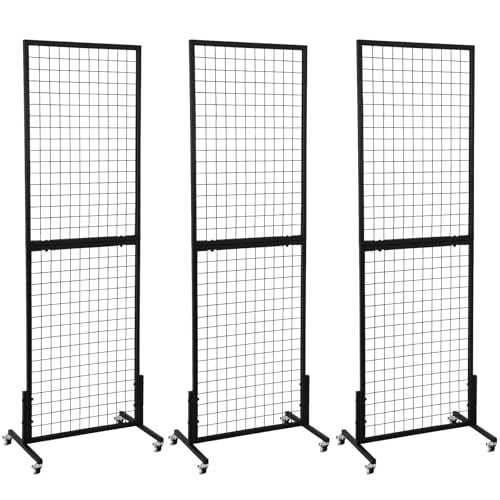 3 Packs 1.8' x 5.7' Grid Wall Panels Standing Wire Grid, Display Rack with T-Base Wheels Freestanding Gridwall Panel Tower for Shows, Black - size: 3 Pack 1.8' x 5.7'