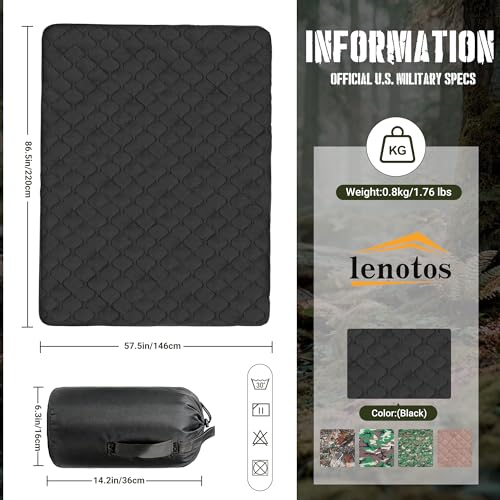 Lenotos Woobie Blanket, Thermal Insulated Military Poncho Liner, Water-Resistant, Portable, Insulation, for Hiking, Survival with Compression Carry Bag (Black) - color: Black