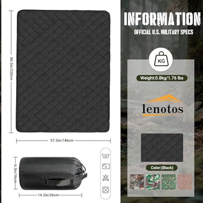 Lenotos Woobie Blanket, Thermal Insulated Military Poncho Liner, Water-Resistant, Portable, Insulation, for Hiking, Survival with Compression Carry Bag (Black) - color: Black
