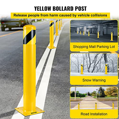 Happybuy Safety Bollard, 48" Steel Bollard Post, 5.5" Diameter, Yellow Powder-Coated Steel, Includes 8 Anchor Bolts, Ideal for Traffic-Sensitive Areas