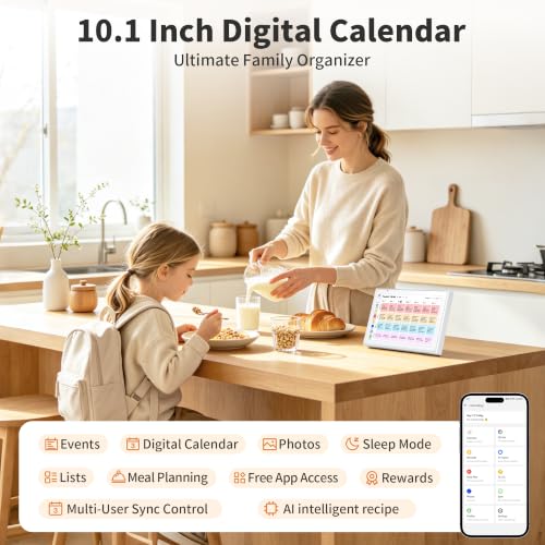 Smart Digital Calendar 10.1 Inch, Electronic Family Calendar Planner with Touchscreen, Shared Chore Chart, Meal Planner, To Do List & Schedule Board, WiFi Digital Family Command Center, Photo Frame - color: White-10.1in