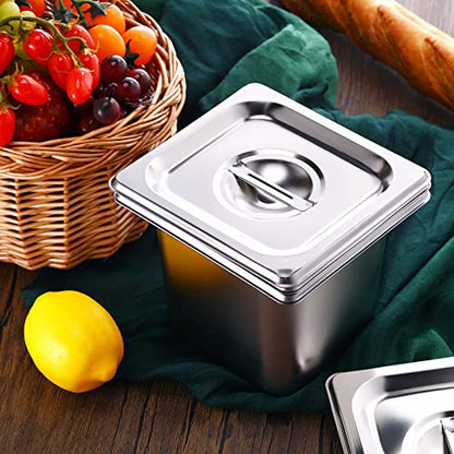 8 Pack Stainless Steam Hotel Pan 6 Deep Steam Table Pan with Lid 0.8 mm Thick Stainless Steel Restaurant Anti Clogging Steamer for Party, Restaurant, Hotel(1/6 Size) - size: 1/6 Size