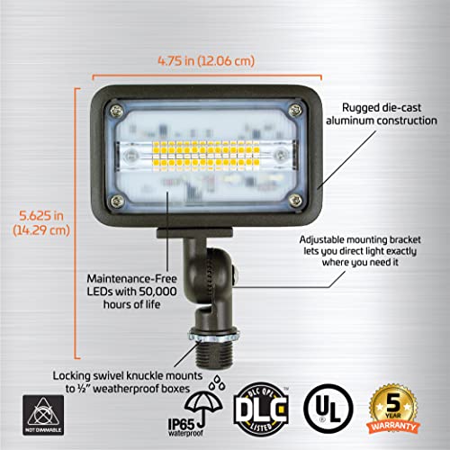 Newhouse Lighting WW15BRZ 16-Watt Outdoor Die-Cast Aluminum LED Wall Wash Flood, Weatherproof Landscape Lighting 1500 Lumens, 3000K Warm White, 120V, 1/2" Knuckle Mount, Bronze