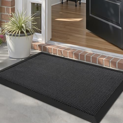 LUMI Outdoor Door Mat Traps & Hides Dirt 23.5x35.5, Outside Entrance, Black - color: Black, size: 1'11" x 2'11" (23.5"x35.5")