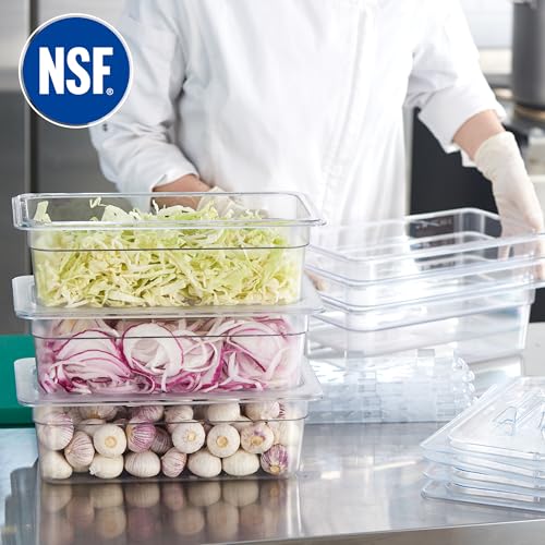 CURTA 6-Pack 1/3 Size 4" Deep NSF Polycarbonate Food Pans with Handled Lids & Drain Trays | Dishwasher & Freezer Safe Clear Container for Prep Tables, Buffet, Salad Bar, Commercial Kitchen - color: 1/3 Size, size: 4" Deep Pan with Lid