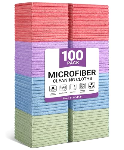 SIFANGKE Microfiber Cleaning Cloth, 100 Pack Assorted Color Cleaning Rags for Housekeeping, Colorful Reusable Microfiber Towels for Car, Kitchen, Bathroom and Household Cleaning Supplies, 11.8"X11.8" - color: Assorted - Multicolor, size: 1 Count (Pack of