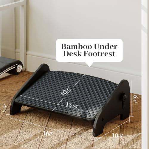 Foot Rest Under Desk, Bamboo Ergonomic Office Foot Stool - color: Black