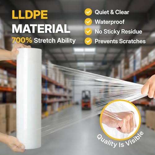 NorthSky Plastic Wrap Stretch Film - Industrial Strength up to 700% Stretch 20 Microns Clear Durable Adhering Packing Moving Heavy Duty Shrink Film Box of 4 (70 Gauge, 18'' x 1500’) - size: 18'' x 1500', style: 70 Gauge