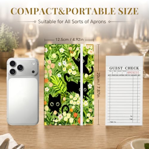 Server Book,7 Pocket Zipper Organizer,Server Books for Waitress - color: Black Cat