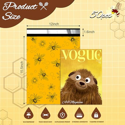 Cute Poly Mailers 12x15.5 Inch 50 Pcs, Bees Printed - color: Bees, size: 12x15.5 Inch 50Pcs