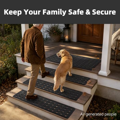 PADOOR Rubber Stair Treads Outdoor Heavy-Duty Non-Slip 30"x10" 5 Pack Black - size: 10"x30"