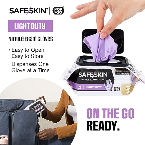 SAFESKIN Disposable Nitrile Gloves in POP-N-GO Pack of 50 or 200 Powder Free - Hair, Cleaning, Medical Use, Food Handling - size: Large (Pack of 50)