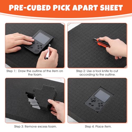 12 Pcs 16 x 12 x 2 Inch Pre-cubed Pick Apart Foam Sheets Pre-cut Polyethylene Foam Inserts Black Packing Padding for Tool Box, Camera, Crafts and Storage Case