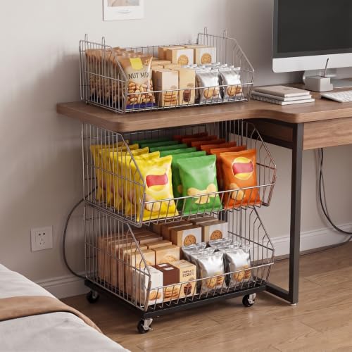 KAXIWEI 4-Tier Folding Storage Rack Wire Grid Display Rack with Wheels
