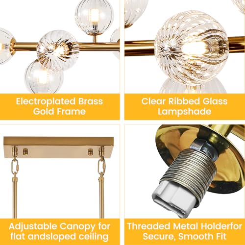 Gold Globe Chandelier Linear Rectangle Modern Chandelier Glass Pendant Light Fixture Adjustable for Dining Living Room Kitchen Island 55" - color: transparent-55in