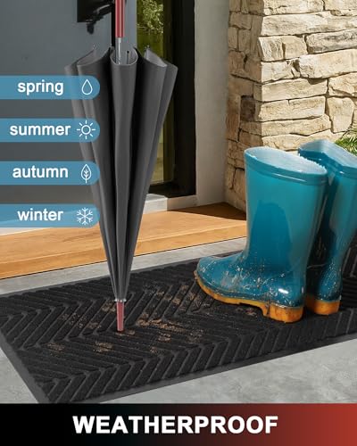 Front Door Mat Indoor Outdoor Entrance, 3' x10' Heavy Duty Doormat Entryway - color: Black, size: 3' x 10' (Rectangular)