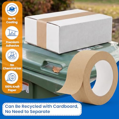 6 Pack Heavy Duty Paper Packing Tape,2 Inch Wide (1.89 in x 55 Yds),Eco Friendly & Biodegradable, Writable & Uncoated Brown Packing Tape Great for Packaging, Shipping, and Moving - size: 6