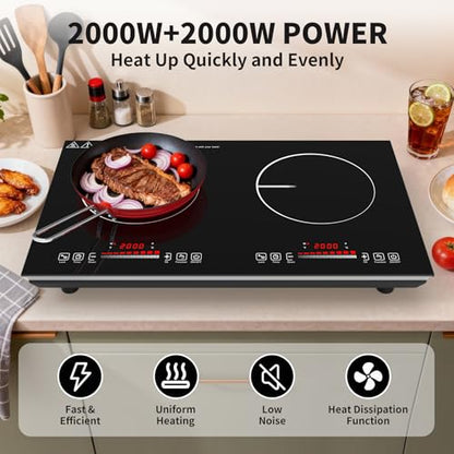 VBGK 2 burner Induction cooktop,110V 4000Winduction hot plate with touch Control,9 Power Levels, Kids Lock & Timer,LED touch control 2ourner induction cooker - size: induction plate