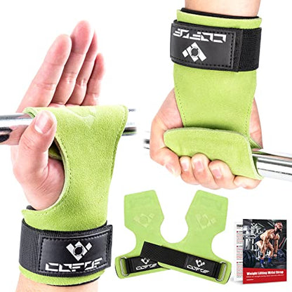 Weight Lifting Wrist Strap, Double-Layer Leather for Deadlift Powerlifting - color: Green