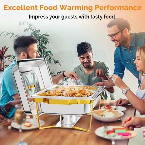ROVSUN Chafing Dishes for Buffet, 9QT Chafing Dish Buffet Set with Glass Lid,Stainless Steel Buffet Servers and Warmers with 2 Half Size Pan,Stackable Design for Party Wedding, Gold & Silver - size: Half Size Food Pan