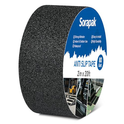Black Anti Slip Tape 2in x 20ft, 80 Grit Waterproof Grip Tape Roll, Non Slip Tape for Stairs, Steps, Ramps, Ladders, Floors, Docks, Trailers & Outdoor Use - size: 2'' x 20 FT