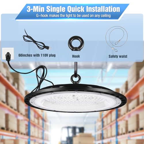 YANYCN 6 Pack 300W UFO Led High Bay Light Fixture,120VAC,5000K Daylight Commercial Shop Bay Lighting,45000LM,[1300W MH/HPS Equiv.] US Plug Area Lighting for Warehouse/Barn/Gym/Factory/Workshop - color: 300W 6pack UFO Led High Bay light